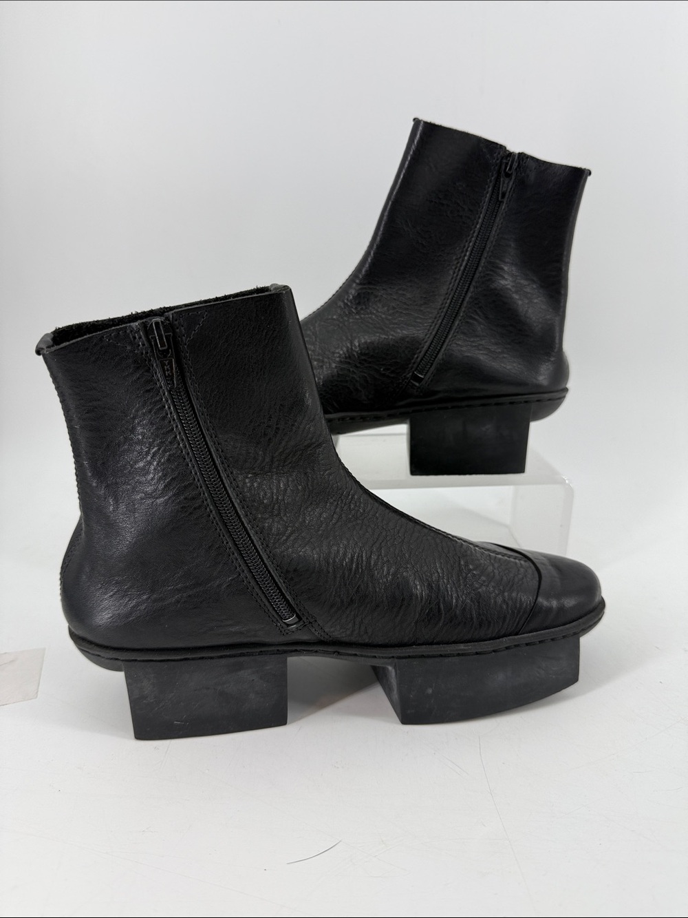 TRIPPEN Black Leather Ankle Boots with Block Heel